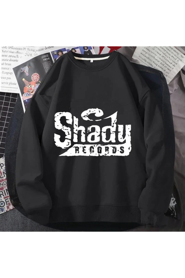 سترة Shady Records - سترة سوداء مطبوعة ذات ياقة دائرية كبيرة الحجم