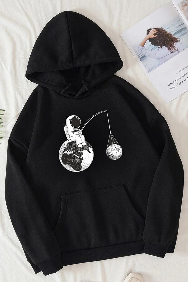 Unisex Hooded Black Space Astronaut Sweatshirt