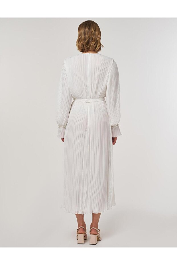 Rochie elegantă brodată cu pietre ecru - 6