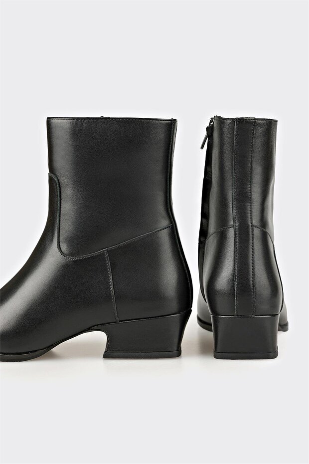 Siyah Deri Kadın Klasik Bot - 4