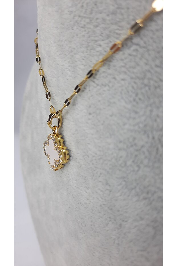 Kadın Çelik Çift Taraflı Gold Kolye - 4