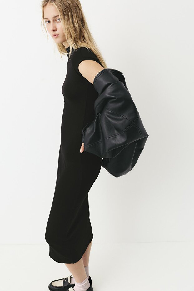 Dik yakalı midi elbise - 1