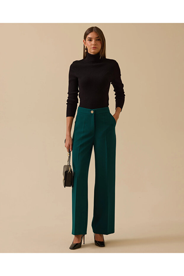 Düğmeli Geniş Paça Pantolon - 3