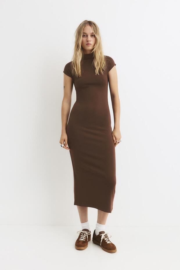 Dik yakalı midi elbise - 2