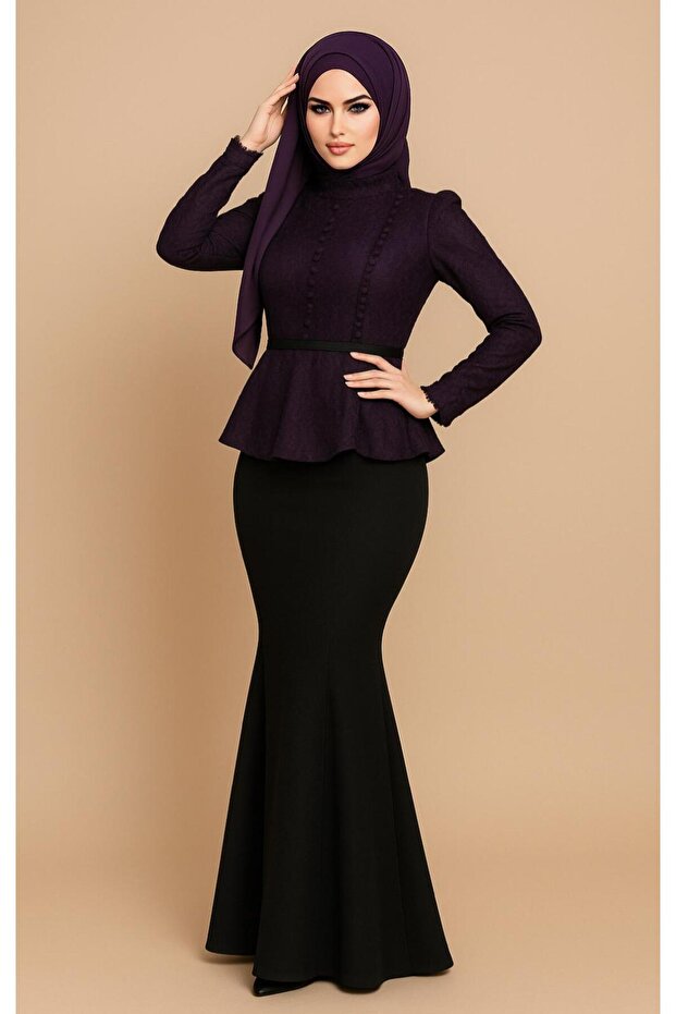Fish Skirt Gathering Stylish Design Hijab Evening Dress