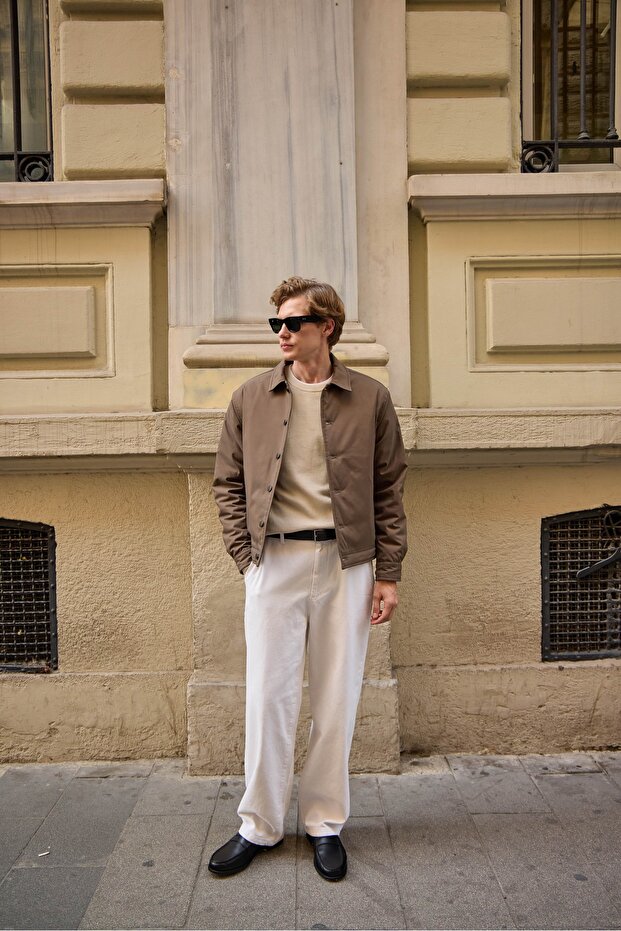 معطف رجالي أساسي سترة بنية اللون - 1