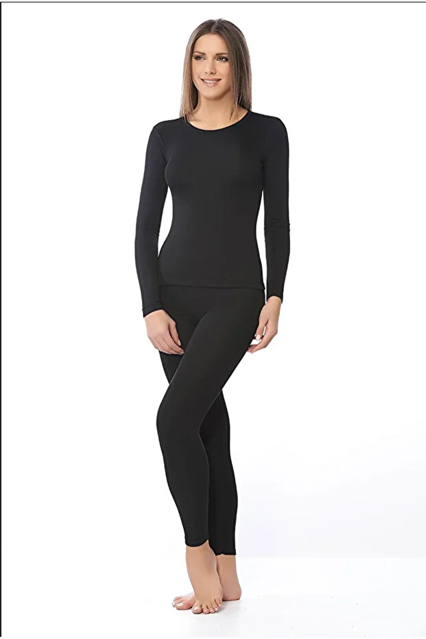 Tutku Women's Black Thermal Winter Layered Underwear Set