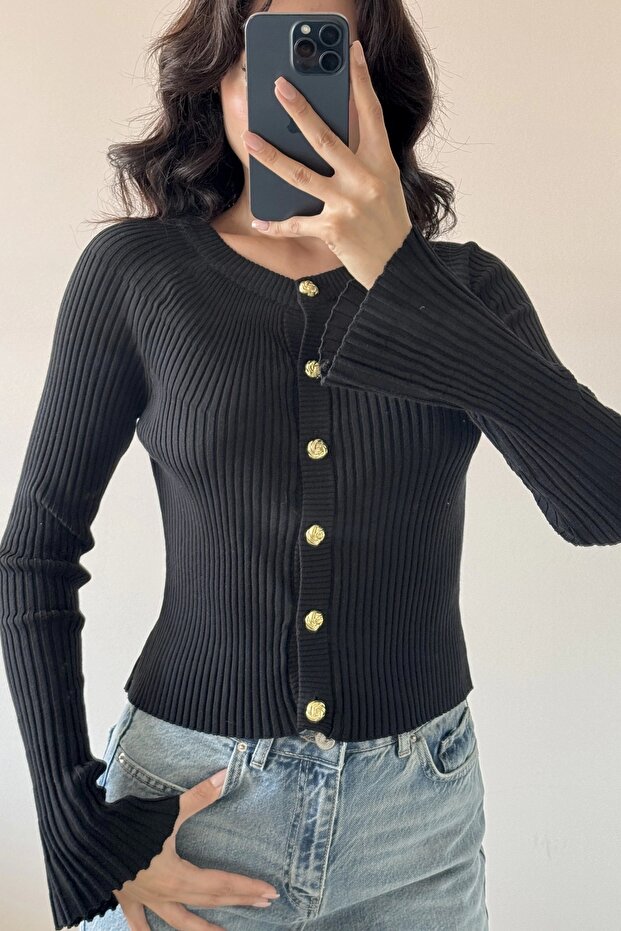 Kadın Siyah İspanyol Kol Hırka 1014-2425 - 5