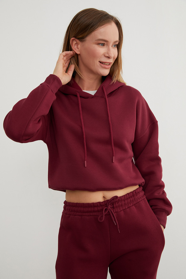 3 İplik Basic Kapüşonlu Sweatshirt - 2
