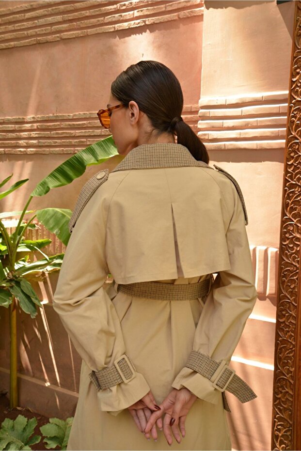 Camel Ekose Detaylı Reglan Trenç - 4