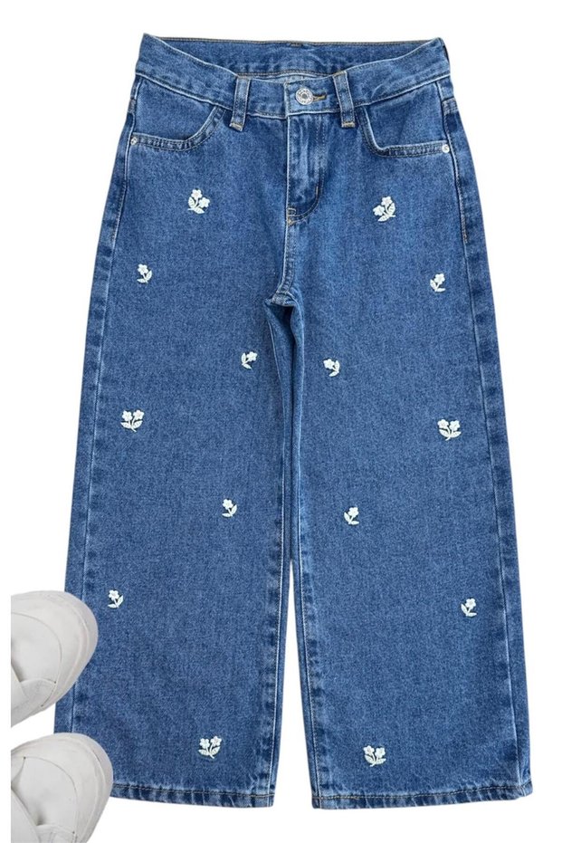 Girl's Floral Embroidered Jean Pants