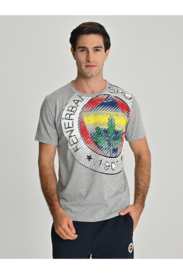 Fenerbahce Grau Melange Tribune 6 Color Logo Men's T-Shirt