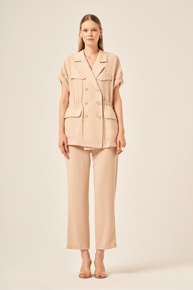 Women's Crepe Trousers Suit Beige 31173
