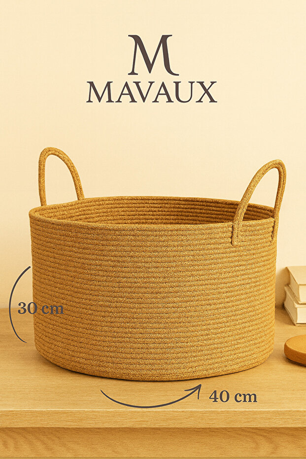 MaVaux Clover Özel Pamuklu Saplı Jüt Battaniye Sepeti Hasır Oyuncak Sepeti Jüt Çamaşır Sepeti 40-30