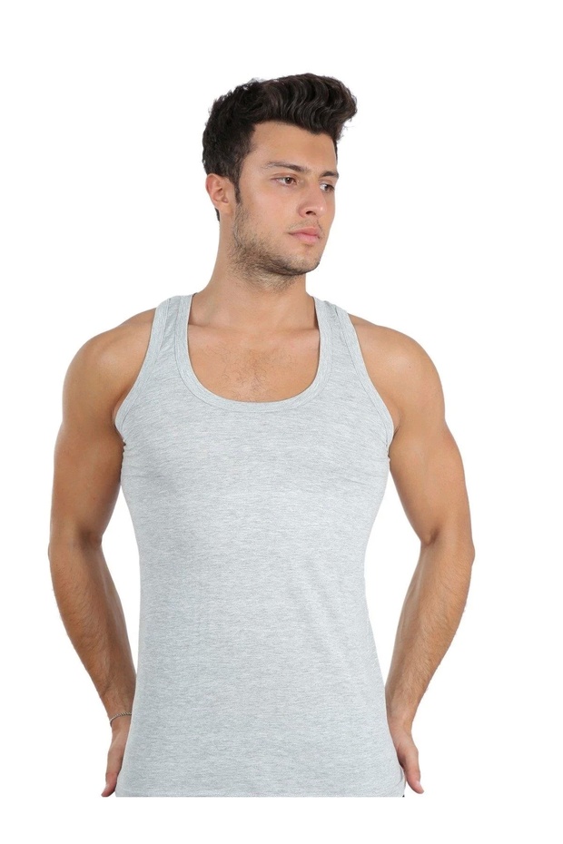 قميص داخلي رجالي من القطن الممشط باللون الرمادي - 2