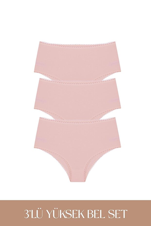 Cotvie Dusty Rose Cotton High Waist 3-Piece Panties Set