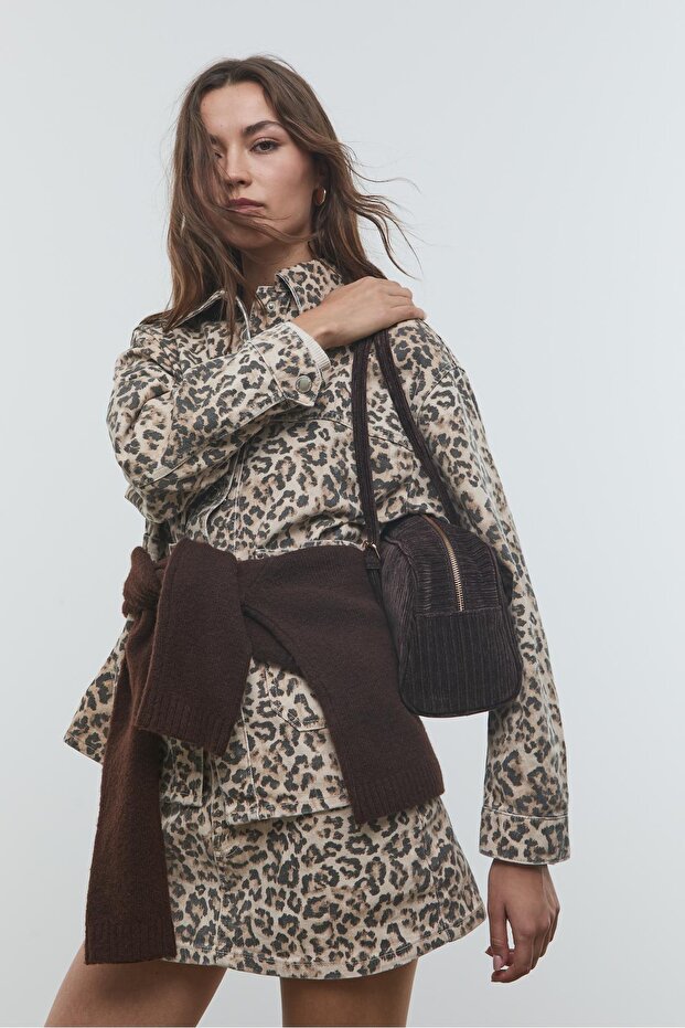 Leopard print twill jacket with pockets - 1