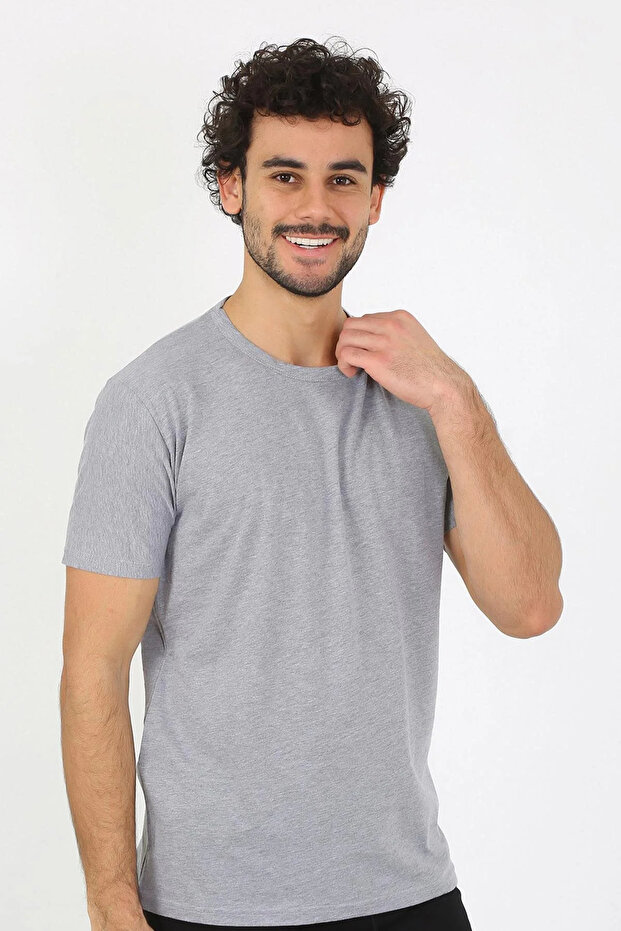 Men's Crew Neck Gray Combed Cotton Undershirt - 5