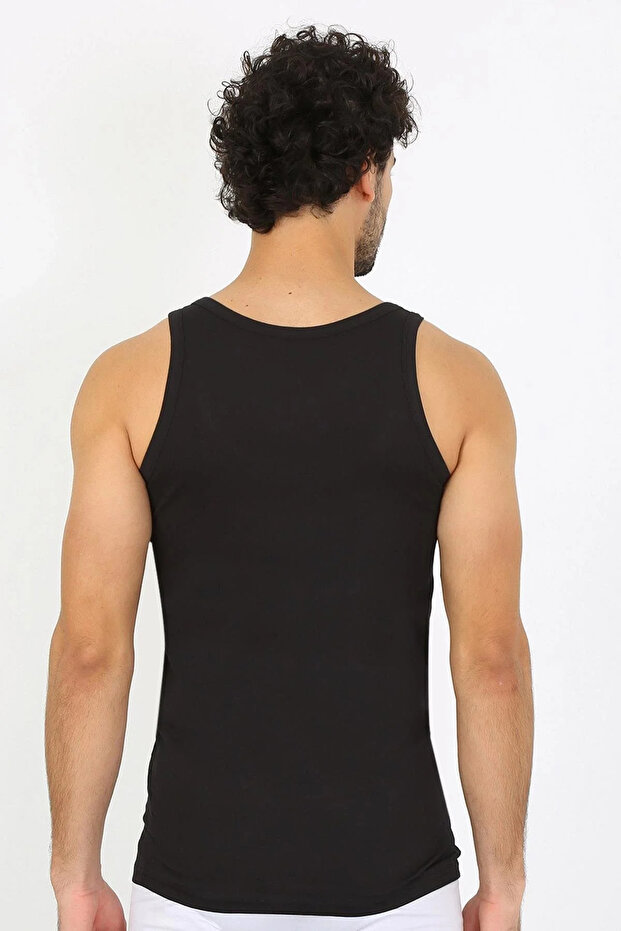 قميص داخلي أسود من القطن الممشط للرجال - 3