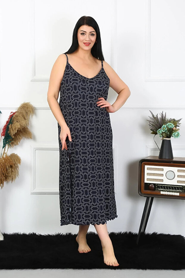 Women's Large Size Rope Strap Cotton Long Nightdress