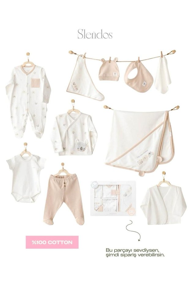 Baby Girl, 100% Cotton, Cream, 10 Pcs, Natura Newborn Set
