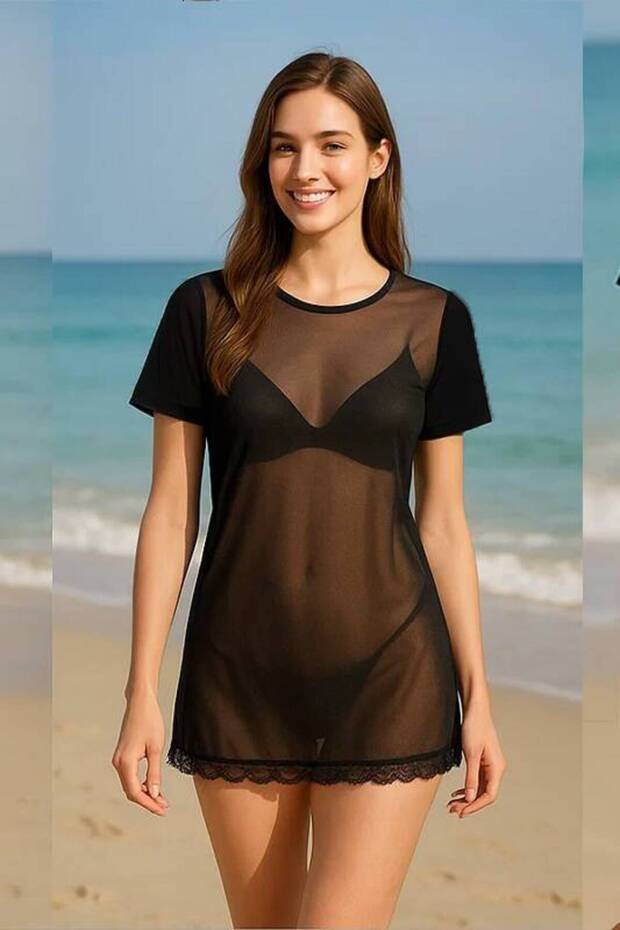 Şeffaf Tül Tişört - 1