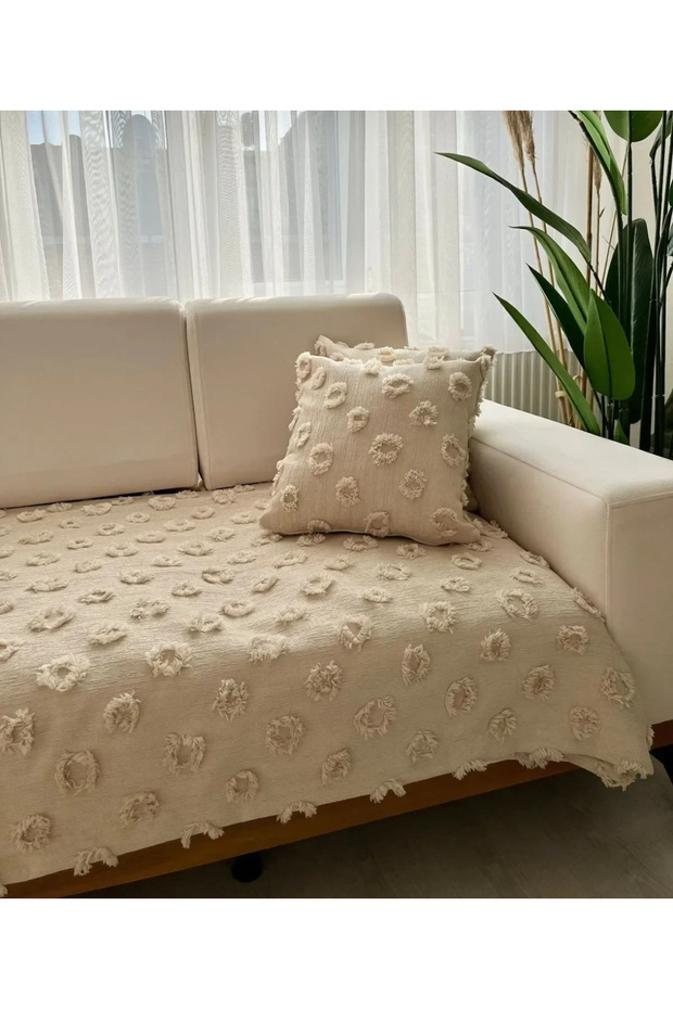 Pompon Sofa Cover Beige - 3