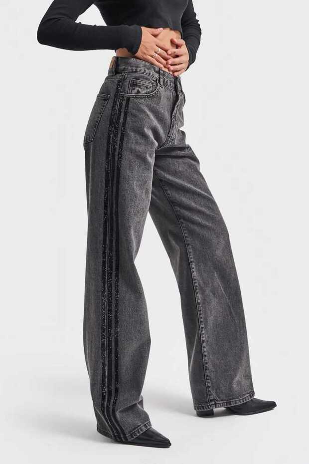 İt's basic kadın köyü füme yandan parlak şerit detaylı denim - 1