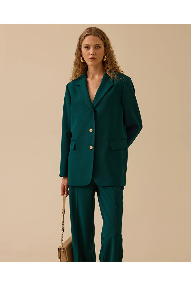 Çift Düğmeli Cep Detaylı Ceket - 1