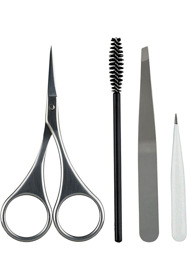 Brow Kit with Slant Tweezer, Point Tweezer, Scissors, and Spoolie for Precise Shaping