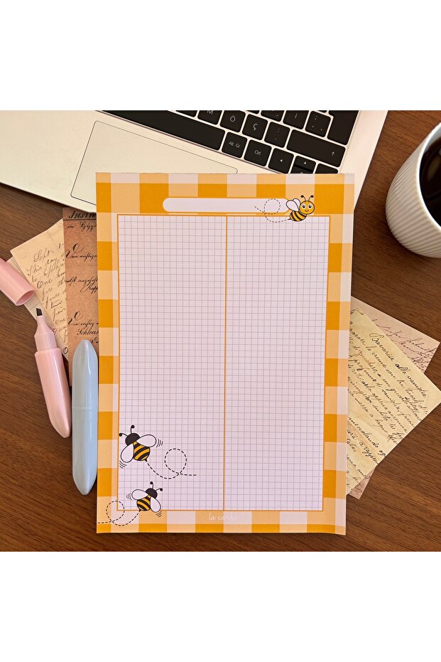 A4 Arı Desenli Notepad,Memopad,Not Defteri - 1