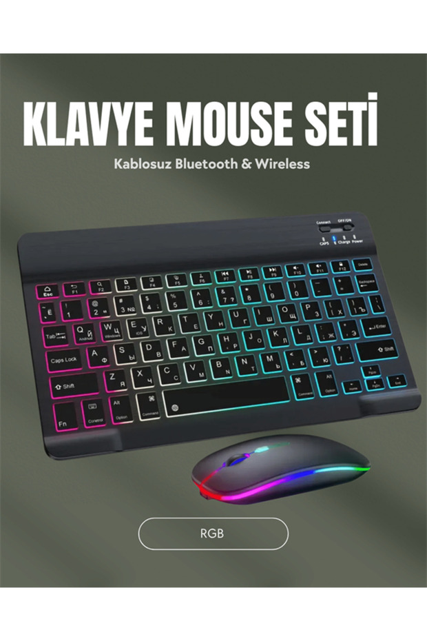 RGB Aydınlatmalı Şarjlı Kablosuz Klavye ve Mouse Seti – Modern ve Kompakt Tasarım - 2