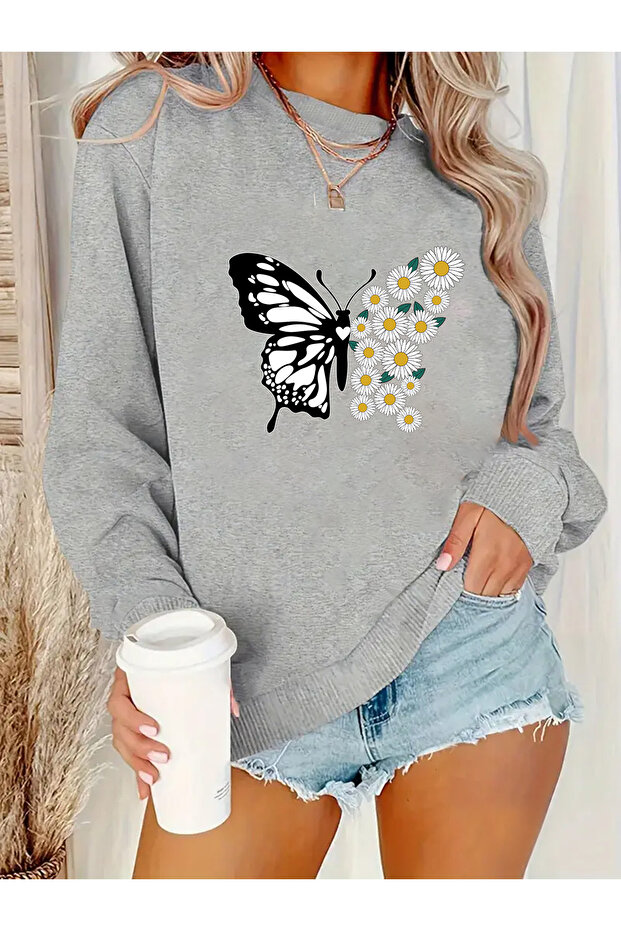 سويت شيرت كبير الحجم بتصميم مطبوع على شكل فراشة ديزي للجنسين