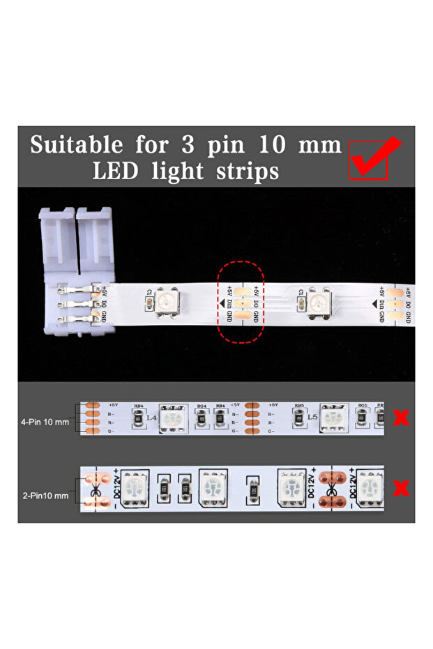 LED Strip Connector Solderless 3Pin 10mm L Shape T Shape LED Adapter Connector for WS2811 WS2812B SK - 3