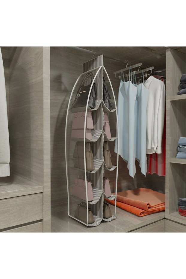 10-Compartment Bag Hanger Closet Organizer Hanging Bag Rack ()