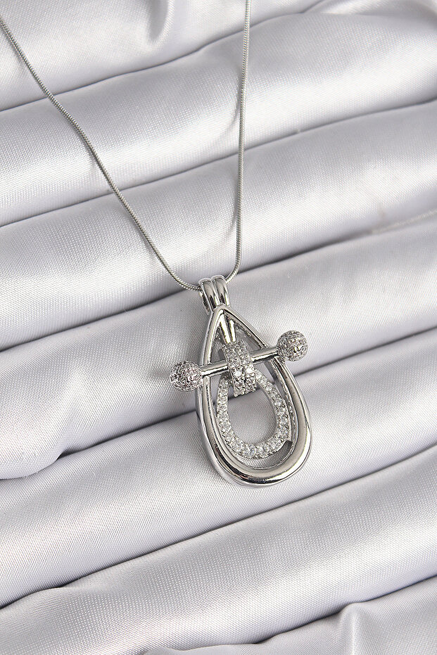 316L Steel Silver Color Zircon Stone Drop Model Women's Necklace -