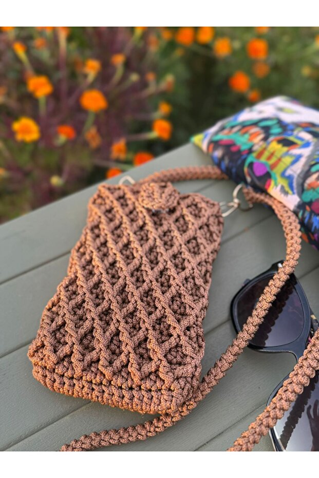 Handmade Macrame Phone Bag – Polyester Thread, Unlined, with Snap Fasteners, Casual - 4