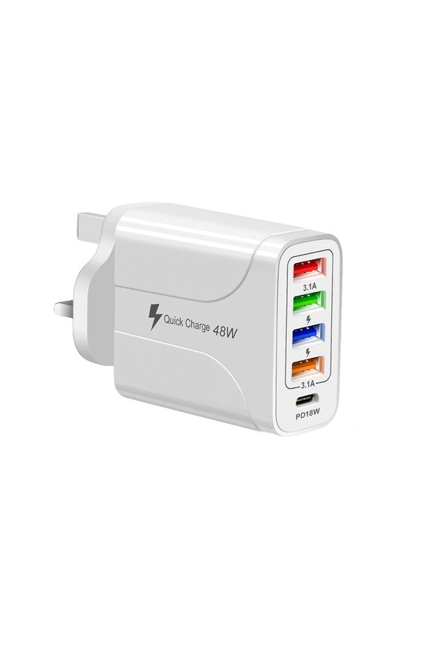 USB Multiport Charging Adapter 48W UK Plug 5 Ports USB QC 3.0 PD18W For iPhone Samsung Xiaomi Tablet