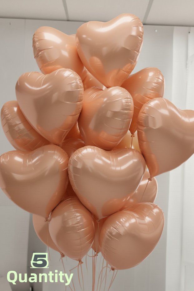 5 Pcs Rose Gold Heart Foil Balloon Raffia and Balloon Tape Helium Lover Birthday Marriage Proposal