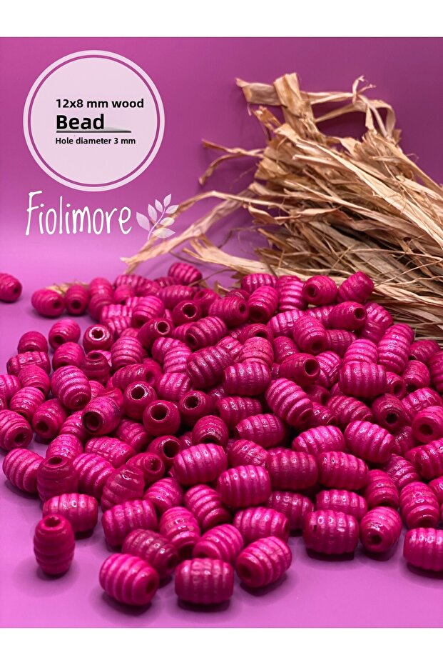12X8 mm Fuchsia Pink Oval Pasta Wooden Beads Twisted Sleeve (50Gram114Pcs) Hole Diameter 3mm Macrame Jewelry