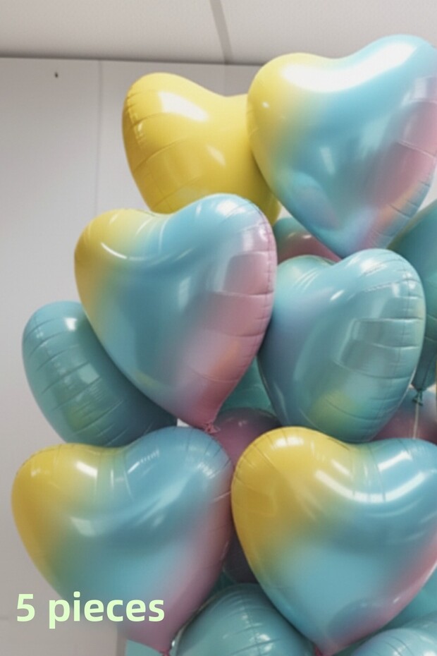 5 Pcs Colorful Heart Foil Balloon Raffia and Balloon Tape Helium Lover Ornament Birthday Marriage Proposal