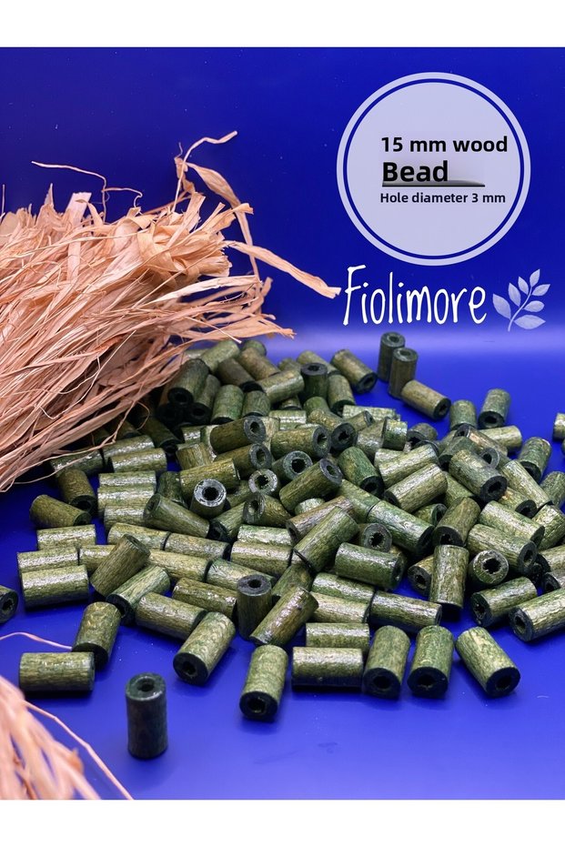 15 mm Khaki Green Cut Tube Wooden Beads (50 Grams 100 Pieces) Hole Diameter 3 mm Macrame Design Jewelry
