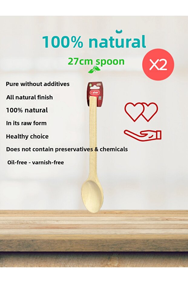 Natural Wood Luxury Spoon 27cm Set of 2