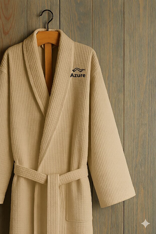 Premium Gofret Pattern Beige Luxury Bathrobe, Dowry Bathrobe, Standard Size - L/Xl.