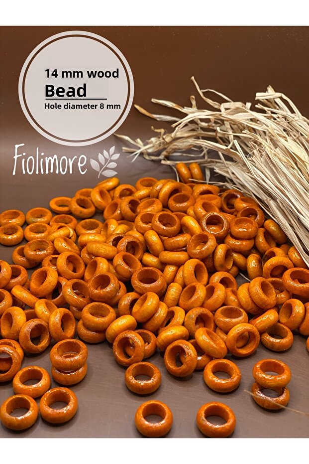 14 mm Orange Wooden Beads Flat Ring Board (25 Gram 80 Pcs) Hole Diameter 8 mm Macrame Bag Jewelry