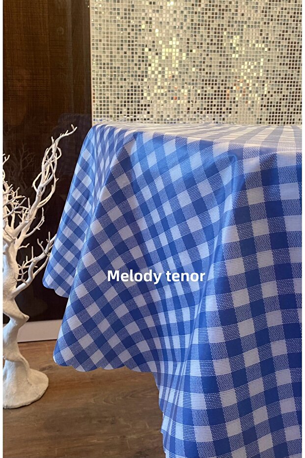 مفرش طاولة دائري من البولي فينيل كلوريد قابل للمسح وغير قابل للانزلاق من نوع بوتيكير باللون الأزرق مع بطانة من الألياف