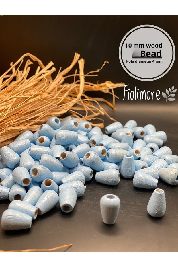 10 mm Blue Color Drop Oval Wooden Beads (50 Gram 88 Pieces) Hole Diameter 4 mm Macrame Bag Jewelry Design