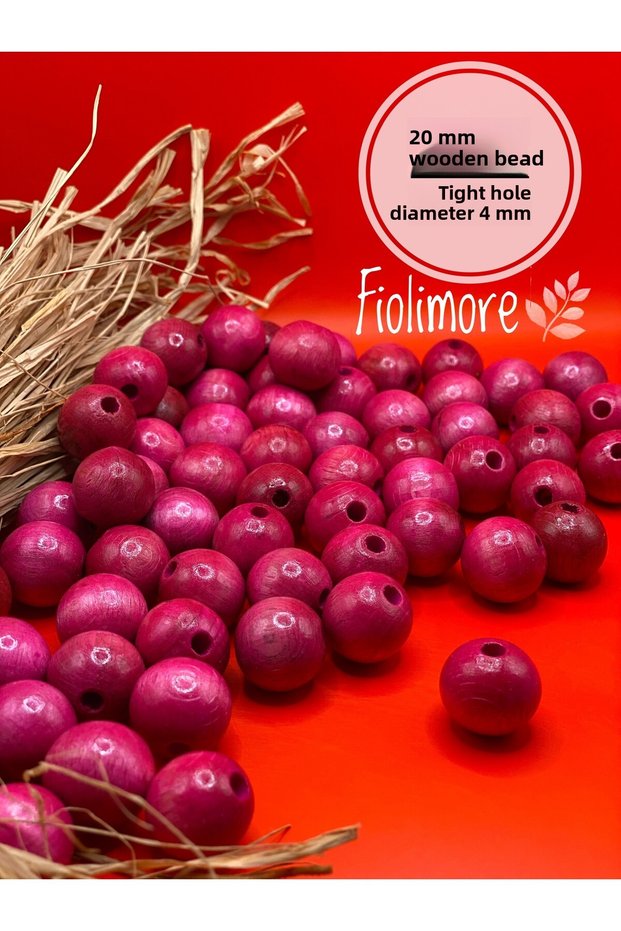 20 mm Fuchsia Pink Wooden Beads (50 Grams 20 Pieces) Narrow Hole Diameter 4 mm Macrame Bag Bracelet Jewelry
