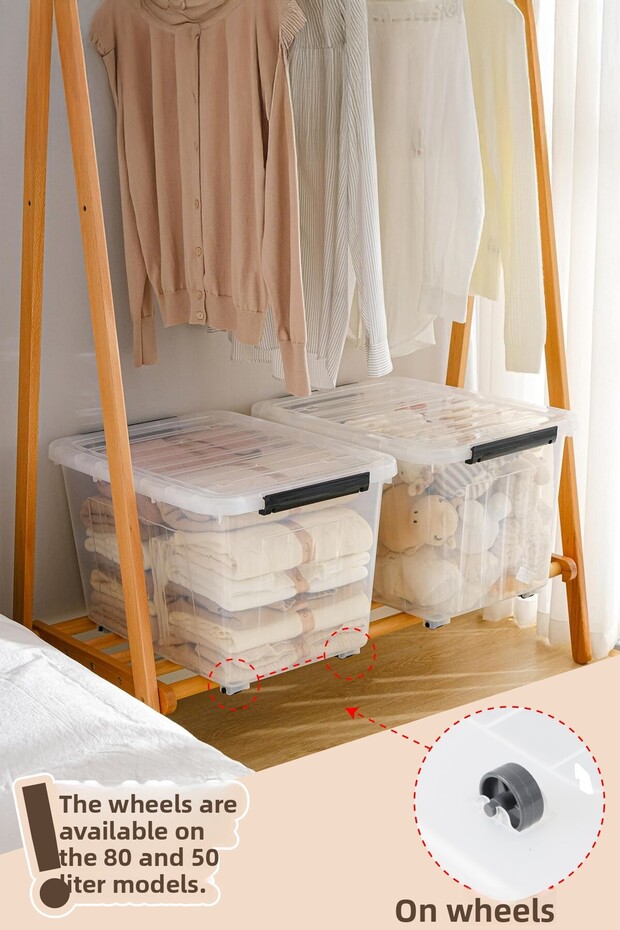 3-Wheeled Storage Container Rectangular with Locking Lid Multi-Purpose Toy Storage Box 20-30-50 L - 6