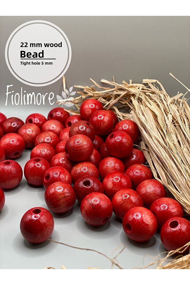 22 mm Red Wooden Beads (50 Grams 15 Pieces) Narrow Hole Diameter 5 mm Macrame Bag Bracelet Jewelry Colorful